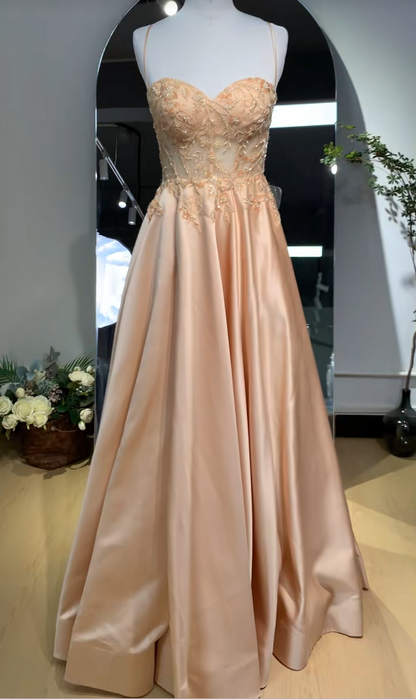 Chic Champagne Prom Dress A-Line Satin Formal Dress ED10208
