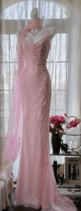 Chic Pink Prom Dress Chiffon Sheath Formal Dress ED10209