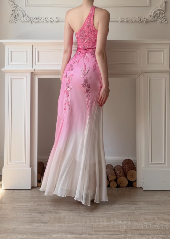 Elegantes rosafarbenes Ballkleid Chiffon Perlen Etui Abendkleid ED10212