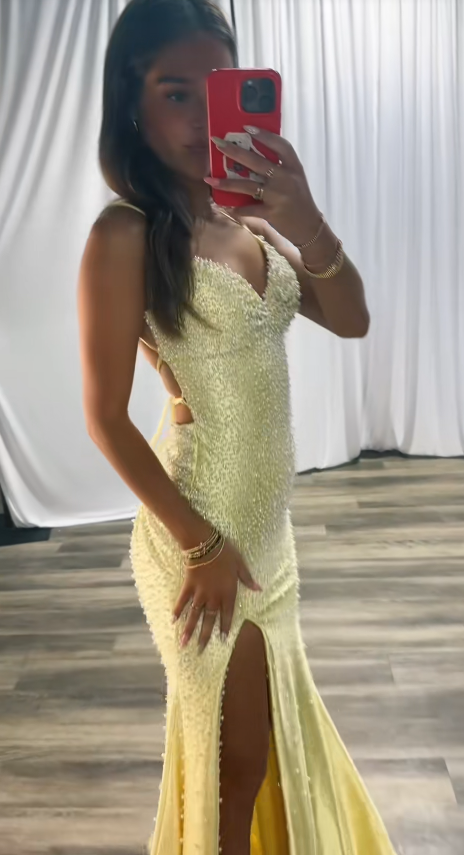 Chic Yellow Prom Dress Sheath Satin Formal Dress ED10217