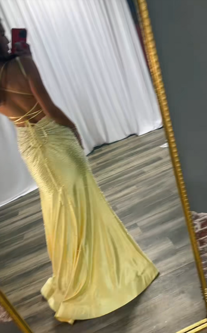 Chic Yellow Prom Dress Sheath Satin Formal Dress ED10217