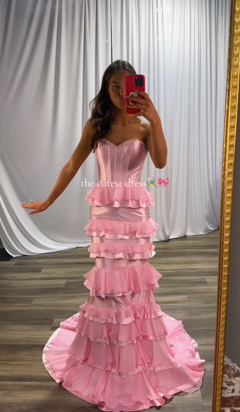 Cute Pink Prom Dress Mermaid Satin Formal Dress ED10220