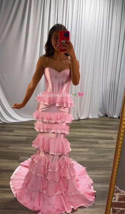 Cute Pink Prom Dress Mermaid Satin Formal Dress ED10220