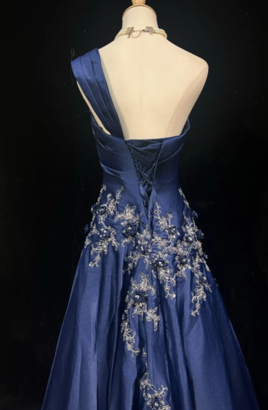 Blue A-Line Long Prom Dress Satin Evening Dress ED10222