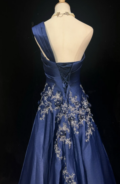 Blue A-Line Long Prom Dress Satin Evening Dress ED10222