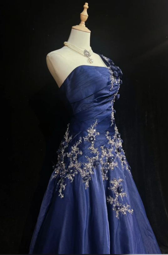 Blue A-Line Long Prom Dress Satin Evening Dress ED10222
