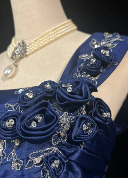 Blue A-Line Long Prom Dress Satin Evening Dress ED10222