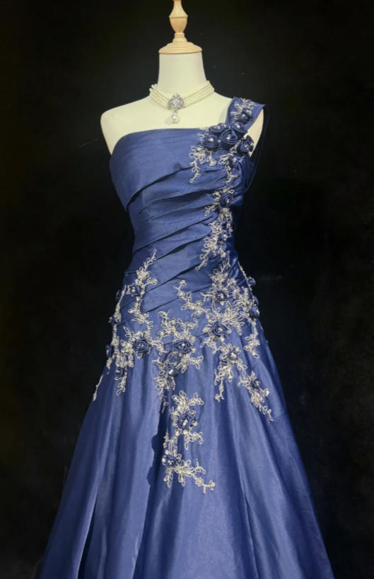 Blue A-Line Long Prom Dress Satin Evening Dress ED10222