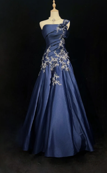 Blue A-Line Long Prom Dress Satin Evening Dress ED10222