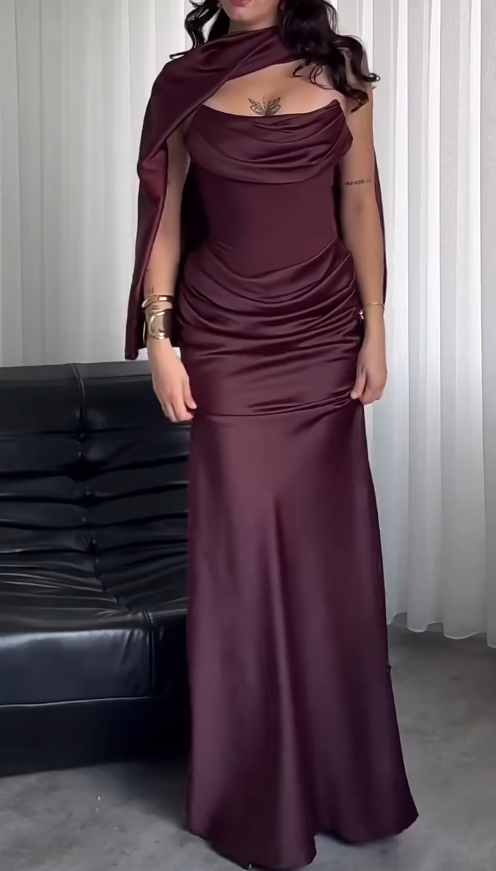 Dark Red Sheath Long Prom Dress Satin Evening Dress ED10223
