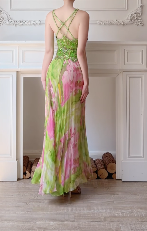 Green Sheath Long Prom Dress Chiffon Evening Dress ED10224