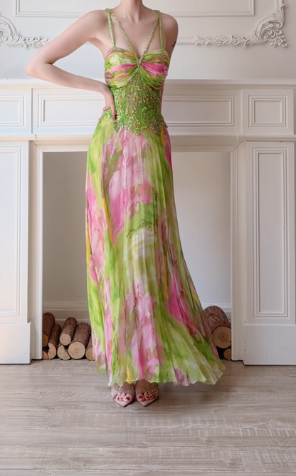 Green Sheath Long Prom Dress Chiffon Evening Dress ED10224