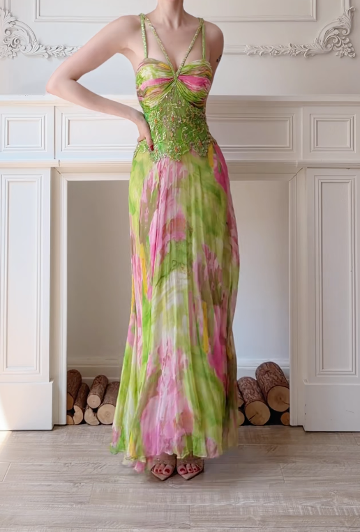 Green Sheath Long Prom Dress Chiffon Evening Dress ED10224