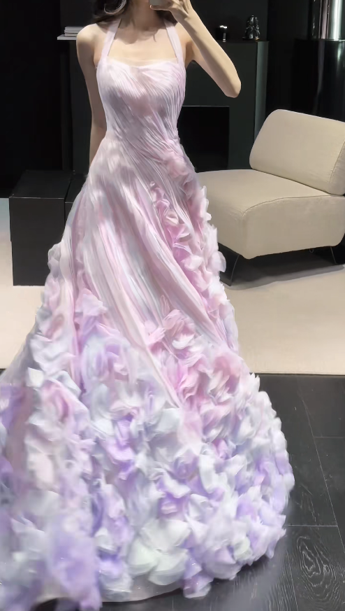 Pink A-Line Long Prom Dress Tulle Evening Dress ED10226