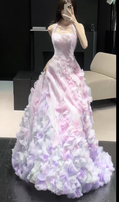 Pink A-Line Long Prom Dress Tulle Evening Dress ED10226