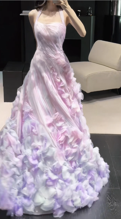 Pink A-Line Long Prom Dress Tulle Evening Dress ED10226