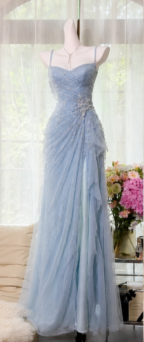 Blue A-Line Long Prom Dress Chiffon Evening Dress ED10231