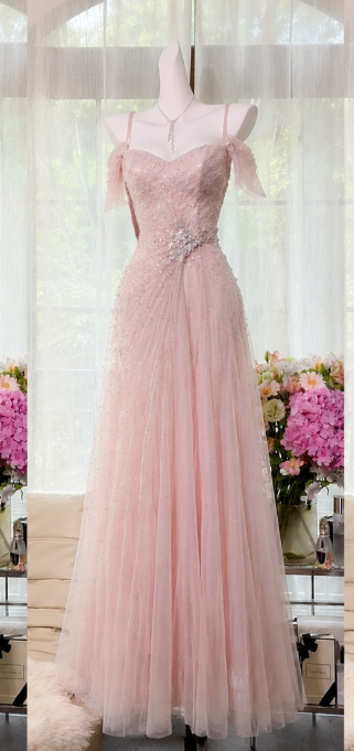 Pink A-Line Long Prom Dress Chiffon Evening Dress ED10232