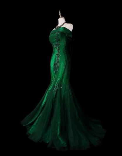 Green Mermaid Long Prom Dress Satin Evening Dress ED10233