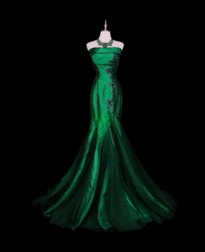 Green Mermaid Long Prom Dress Satin Evening Dress ED10233