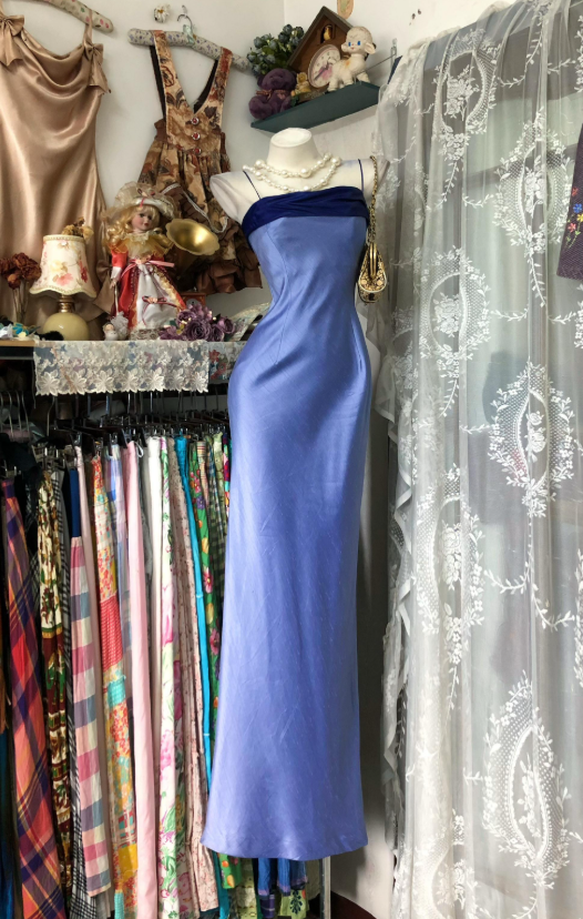 Blue Sheath Long Prom Dress Satin Evening Dress ED10236