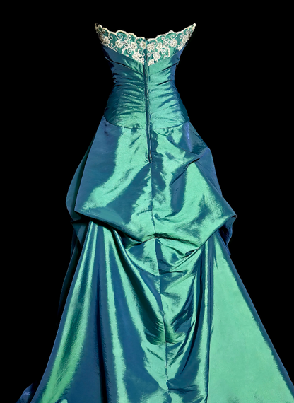 Turquoise A-Line Long Prom Dress Satin Evening Dress ED10237