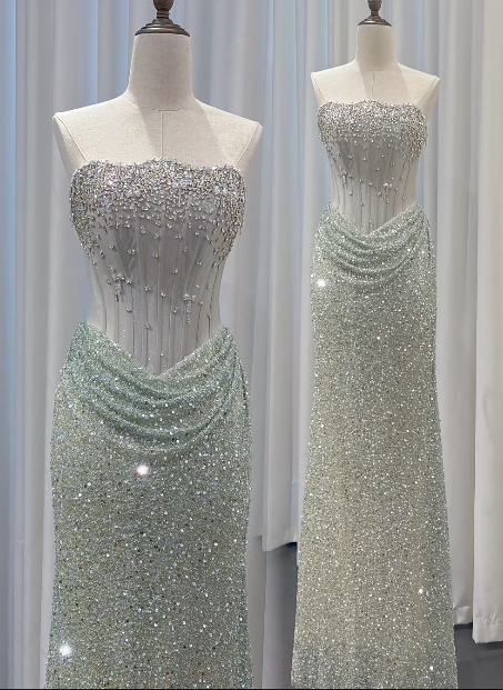 Green Sheath Long Prom Dress Sequins Evening Dress ED10238