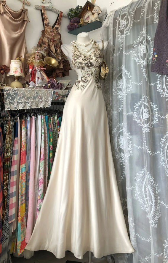 Champagne A-Line Long Prom Dress Satin Evening Dress ED10239