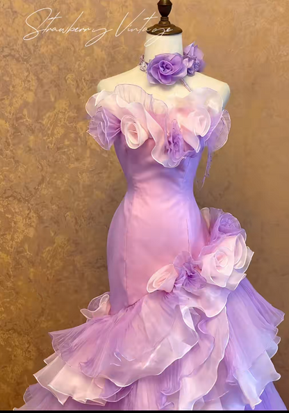 Lilac Sheath Long Prom Dress Tulle Evening Dress ED10239