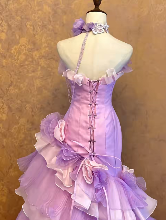 Lilac Sheath Long Prom Dress Tulle Evening Dress ED10239