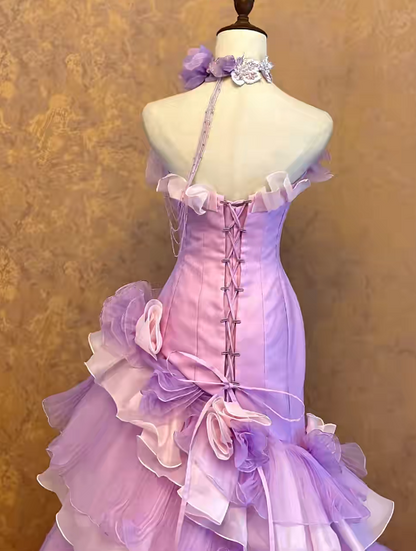 Lilac Sheath Long Prom Dress Tulle Evening Dress ED10239