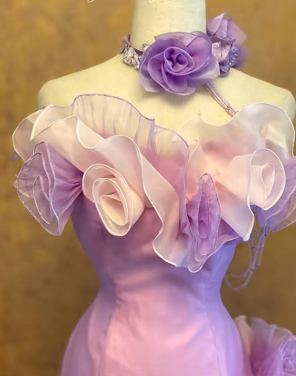 Lilac Sheath Long Prom Dress Tulle Evening Dress ED10239