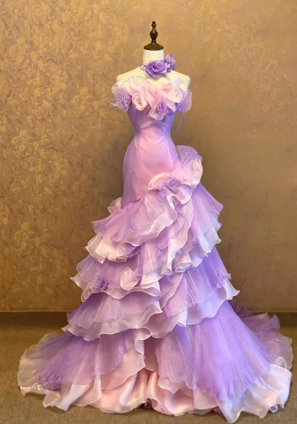 Lilac Sheath Long Prom Dress Tulle Evening Dress ED10239