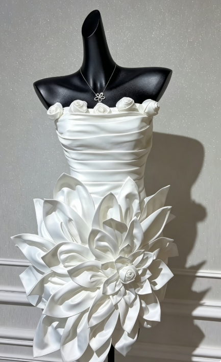 White Sheath Satin Birthday Dress ED10250