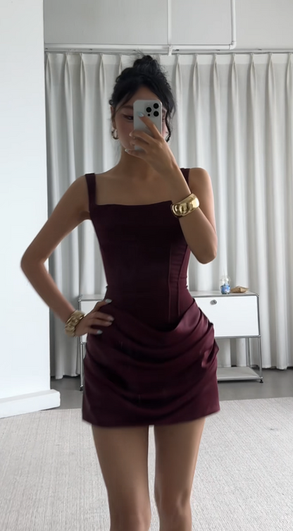 Niedliches kurzes Homecoming-Kleid aus braunem Satinscheide ED10254