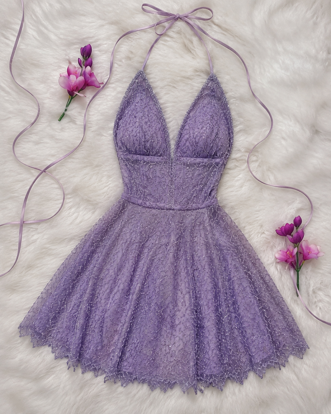 Cute Lilac A-Line Chiffon Beaded Short Homecoming Dress ED10277