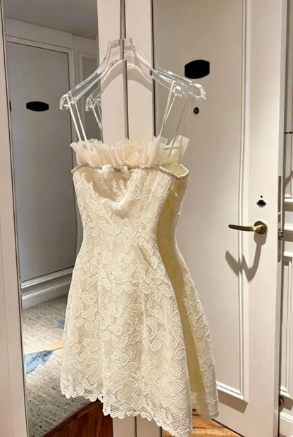 Cute White A-Line Lace Tulle Short Homecoming Dress ED10280