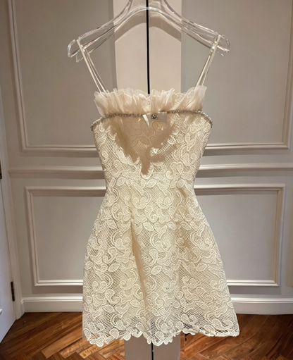 Cute White A-Line Lace Tulle Short Homecoming Dress ED10280
