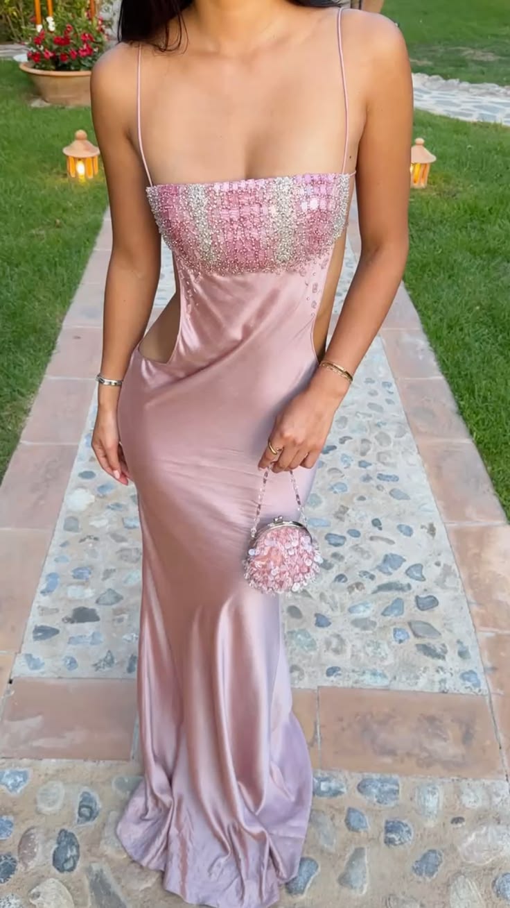 Elegantes pinkes Satin-Abendkleid im Etui-Stil ED10283