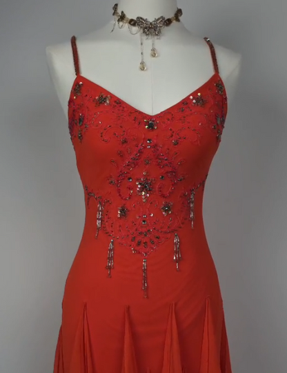 Elegantes rotes Etui-Kleid aus Chiffon mit Perlen, langes Ballkleid ED10289