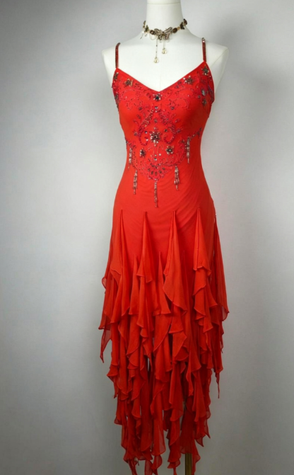 Elegantes rotes Etui-Kleid aus Chiffon mit Perlen, langes Ballkleid ED10289