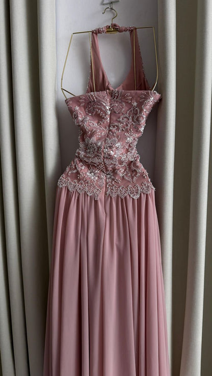 Elegantes, figurbetontes langes Abschlussballkleid aus goldfarbenem Chiffon ED10292