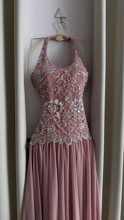 Elegantes, figurbetontes langes Abschlussballkleid aus goldfarbenem Chiffon ED10292