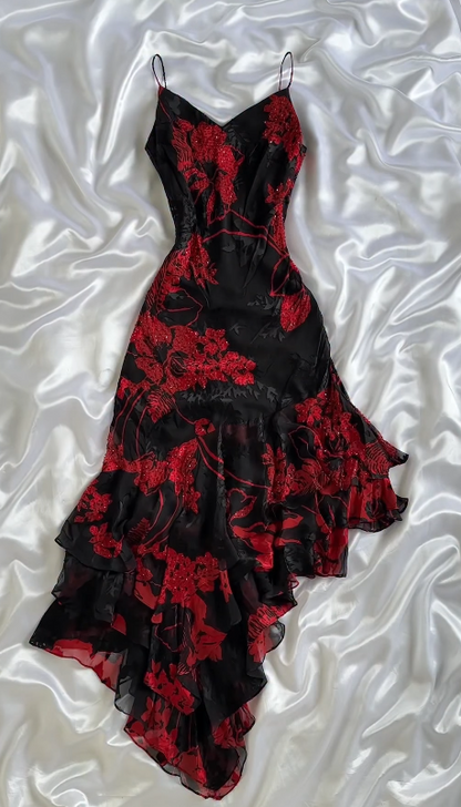Charming Red Prom Dress Sheath Chiffon Beaded Long Evening Dress ED10303