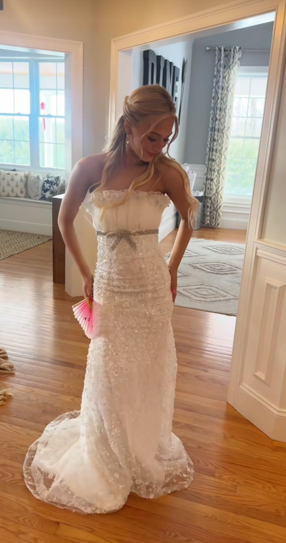 Charming White Prom Dress Sheath Lace Long Evening Dress ED10304