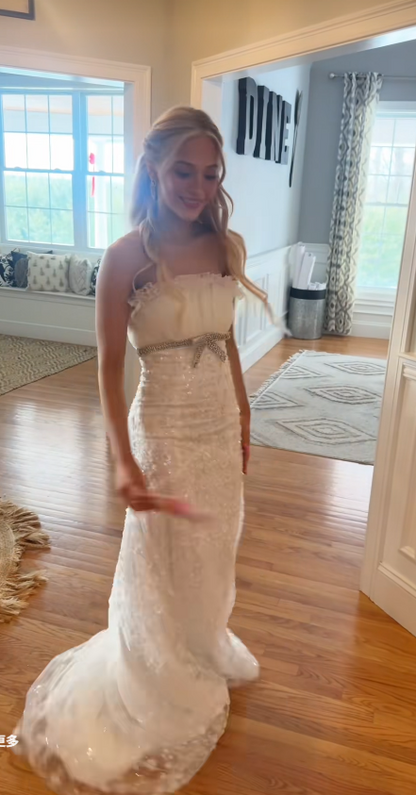 Charming White Prom Dress Sheath Lace Long Evening Dress ED10304