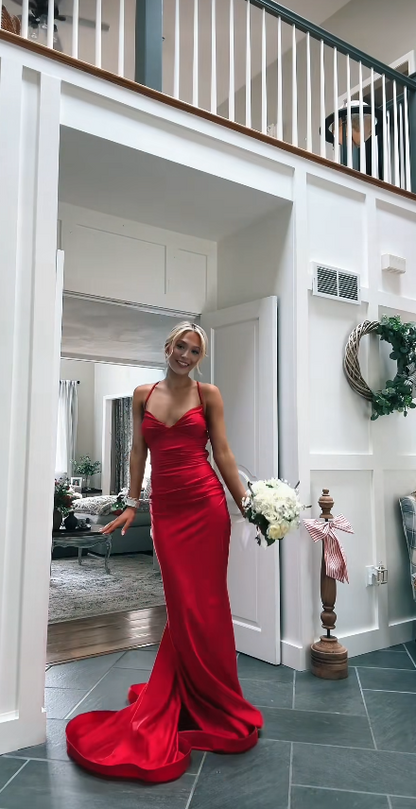 Charming Red Prom Dress Sheath Straps Long Evening Dress ED10306
