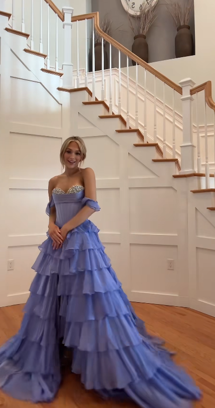 Charming Purple Prom Dress Sheath Off-shoulder Chiffon Long Evening Dress ED10307
