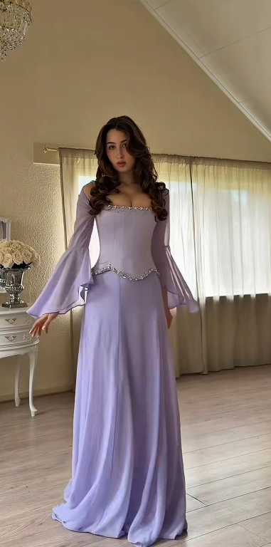 Charming Lavender Prom Dress Sheath Chiffon Long Evening Dress ED10308