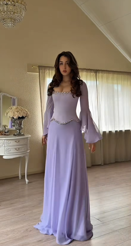 Charming Lavender Prom Dress Sheath Chiffon Long Evening Dress ED10308